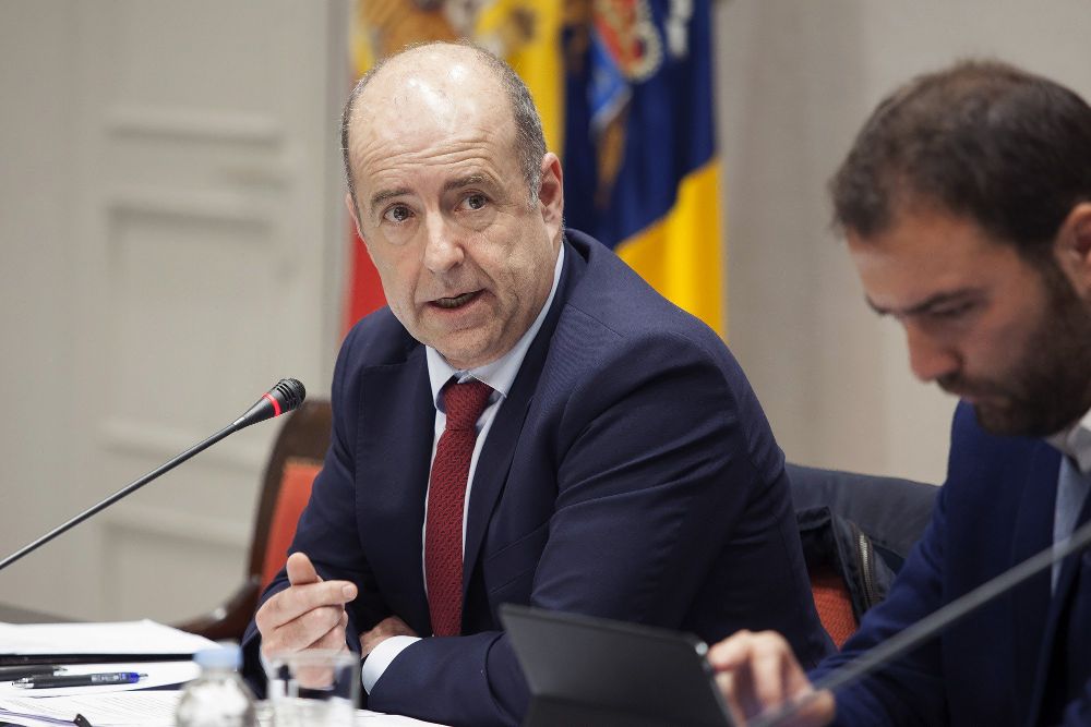 El consejero de Economía, Industria, Comercio y Conocimiento del Gobierno de Canarias, Pedro Ortega (i).