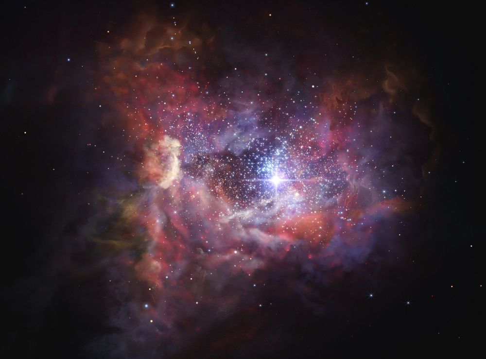 Fotografía cedida por el Observatorio Europeo Austral (ESO) hoy, 8 de marzo de 2017, que muestra la imitación de un artista de la galaxia A2744_YD4, la más joven y más distante en la que se ha detectado polvo de estrellas. 