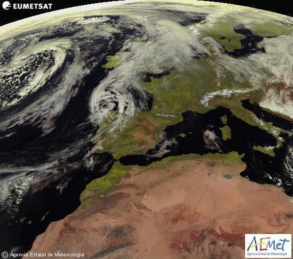 Fotografía del satélite Meteosat para la Agencia Estatal de Meteorología (Aemet)), que prevé para mañana, domingo, el regreso de un tiempo más propio de estas fechas.