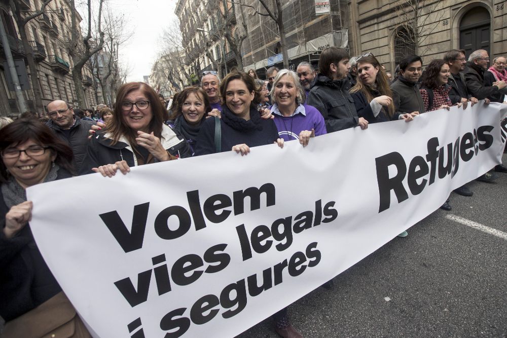 Manifestación en Barcelona en favor de la acogida de refugiados.