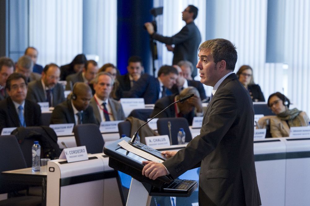 Fernando Clavijo durante su intervención en el cuarto Foro de las Regiones Ultraperiféricas de la Unión Europea que se celebra en Bruselas.