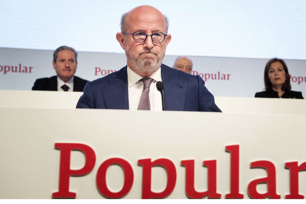 El presidente del Banco Popular, Emilio Saracho, hoy, en su primera junta de accionistas y en su primera intervención pública desde que fue nombrado presidente.