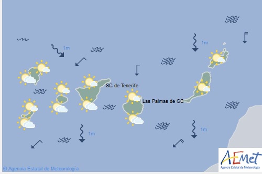 Mapa previsto por la Agencia Estatal de Meteorología para hoy, válido de 12 a 24 horas.