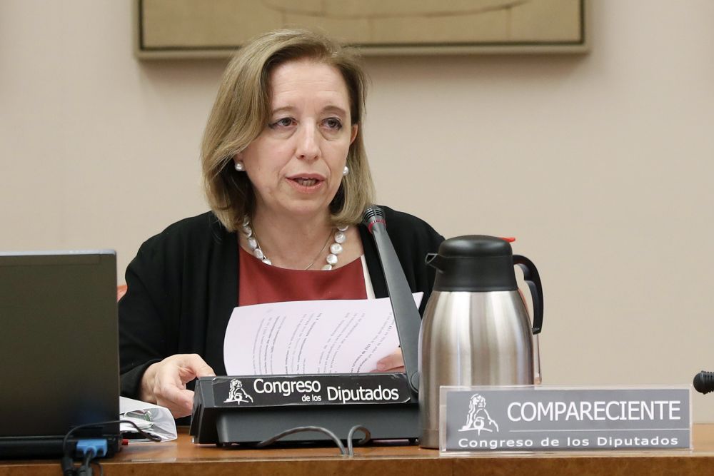 La secretaria de Estado de Comercio, Marisa Poncela, durante una comparecencia ante la Comisión de Presupuestos del Congreso.