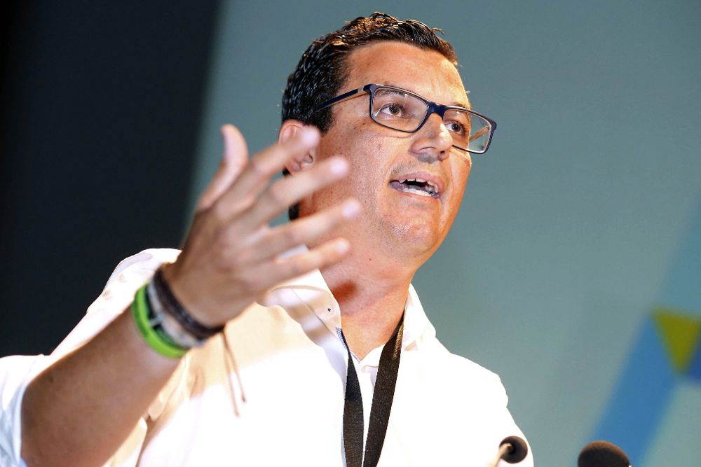 El nuevo secretario general de Coalición Canaria en Gran Canaria, Pablo Rodríguez, durante su intervención en el V Congreso de la formación nacionalista en la isla.