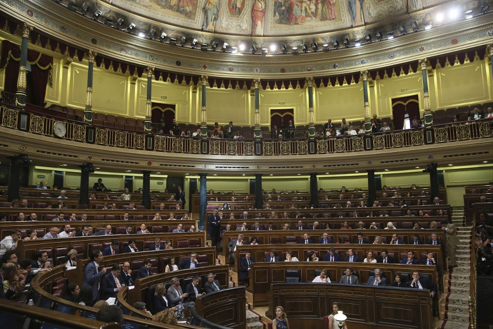 Un momento del pleno del Congreso, que celebra la moción de censura de Unidos Podemos contra Mariano Rajoy.