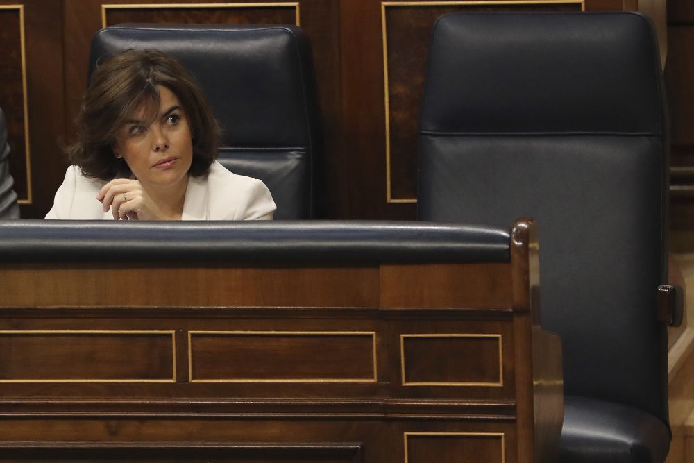 La vicepresidenta del Gobierno, Soraya Sáenz de Santamaría, durante la segunda jornada del debate.