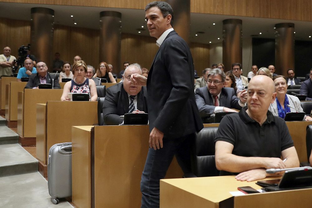 El secretario general del PSOE, Pedro Sánchez, que ha intervencido por primera vez ante el grupo parlamentario socialista tras ser elegido de nuevo líder del partido.