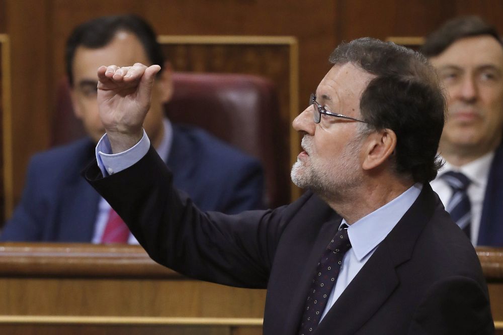 El presidente del Gobierno, Mariano Rajoy, durante su intervención en la sesión de control al Gobierno hoy en el Congreso de los Diputados.