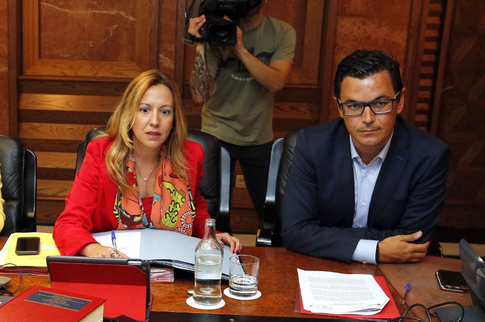 Rosa Dávila con el vicepresidente del Ejecutivo de Canarias, Pablo Rodríguez, en un consejo de gobierno.