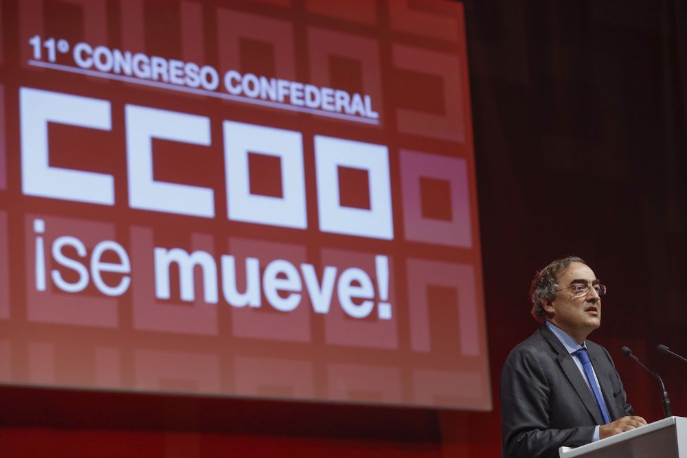 El presidente de la CEOE, Juan Rosell, durante su intervención en la inauguración del XI Congreso Confederal de CCOO.