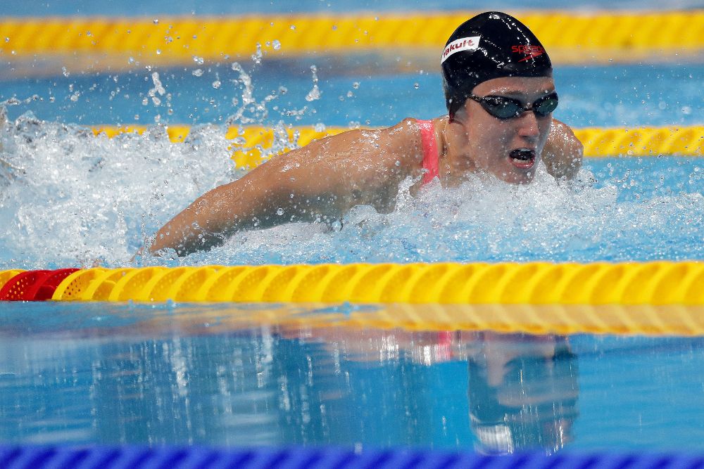 Mireia Belmonte durante la misma prueba en el Mundial de Natación que se disputó en Budapest hace una semana.