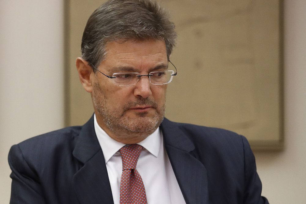 El ministro de Justicia, Rafael Catalá, hoy, durante su compareciencia en el Congreso de los Diputados.