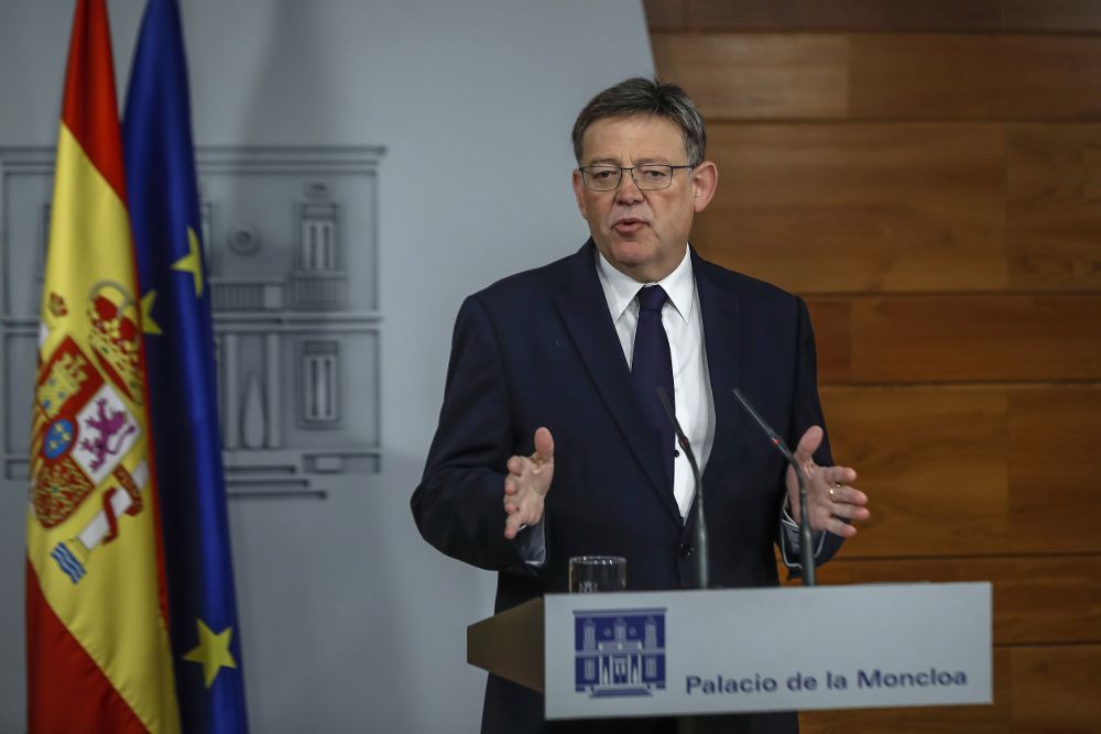 El president de la Generalitat, Ximo Puig, tras reunirse con Rajoy este mes para reclamar la reforma del sistema de financiación autonómica.