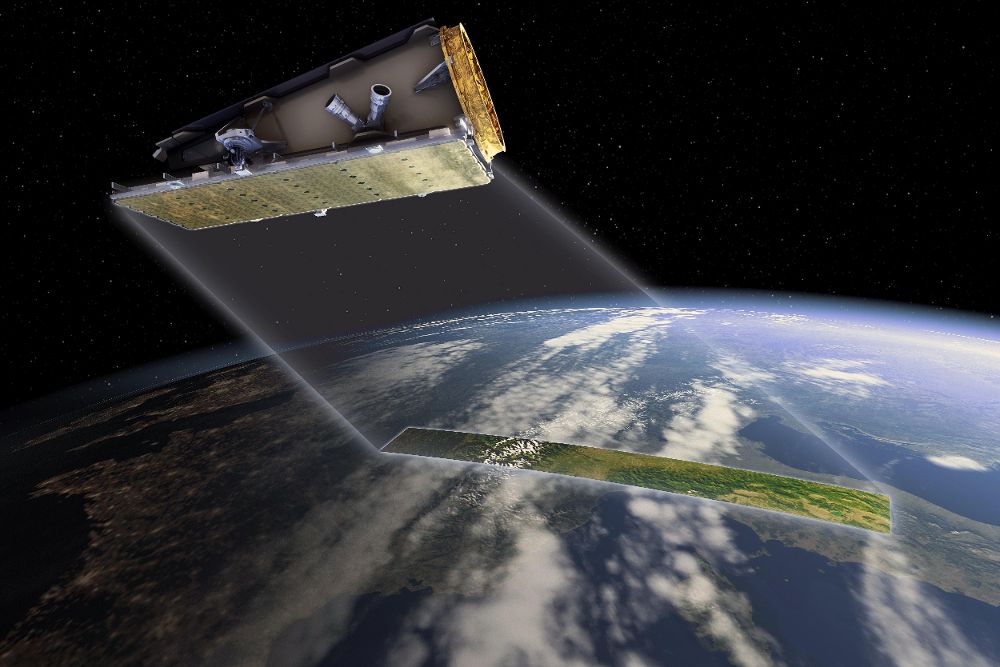 Imagen creada por ordenador que muestra el satélite NovaSAR en órbita. 