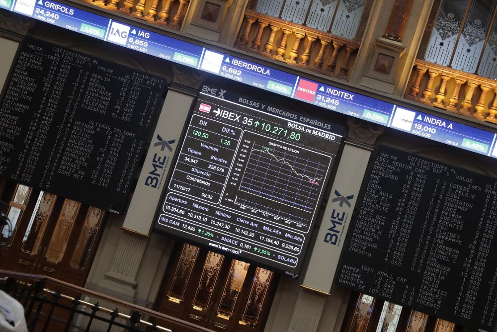 El IBEX 35, principal indicador de la Bolsa española, ha reaccionado al alza tras la pequeña "tregua" en Cataluña y se apunta un 1,34%.