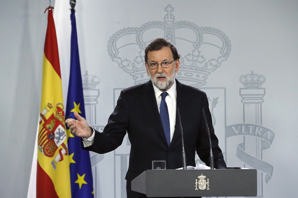 Mariano Rajoy durante su comparecencia tras el Consejo de Ministros extraordinario celebrado hoy.