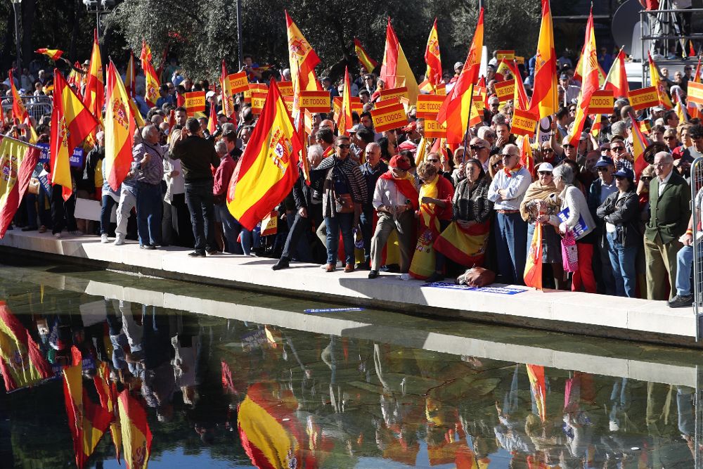 Manifestación convocada por la Fundación DENAES para la defensa de la Nación española, en la plaza de Colón de Madrid, para reivindicar la unidad de España y la Constitución.