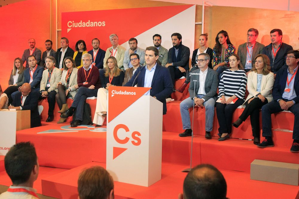 El presidente de Ciudadanos, Albert Rivera, durante su intervención en el Consejo General de Ciudadanos en el que se ha abordado la situación en Cataluña.