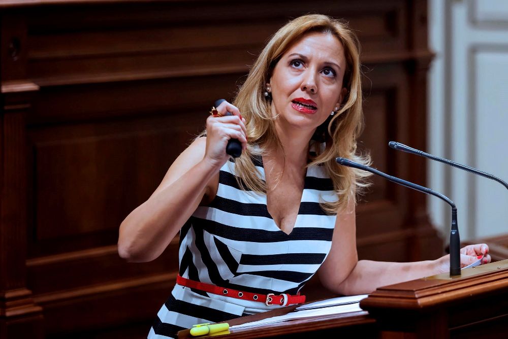 La consejera de Hacienda del Gobierno de Canarias, Rosa Dávila, interviene en el pleno del Parlamento de Canarias celebrado hoy en Santa Cruz de Tenerife.