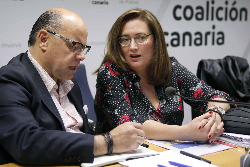 El secretario general de Coalición Canarias, José Miguel Barragán, y la secretaria de organización Guadalupe González Taño, presidieron hoy la reunión del consejo político nacional de Coalición Canaria-Partido Nacionalista Canario (CC-PNC).