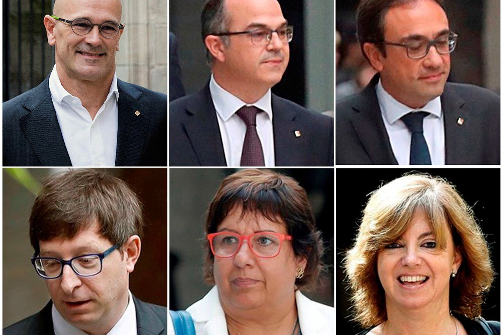 Raúl Romeva, Jordi Turull, Josep Rull, Carles Mundó, Dolores Bassa y Meritxell Borrás, izquierda a derecha y de arriba a abajo.
