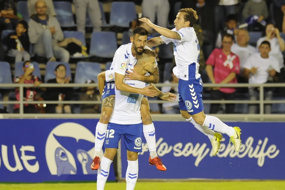 Los jugadores del Tenerife celebran uno de los goles que le marcaron al Reus.