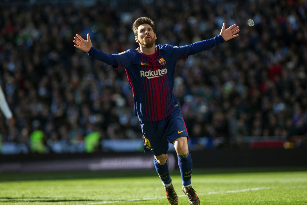 Leo Messi celebra su gol ante el Real Madrid.