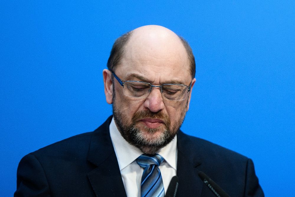 El líder del Partido Socialdemócrata, Martin Schulz, durante una rueda de prensa tras la ronda de negociaciones celebrada en la sede de la Unión Cristianodemócrata hoy, 7 de febrero.