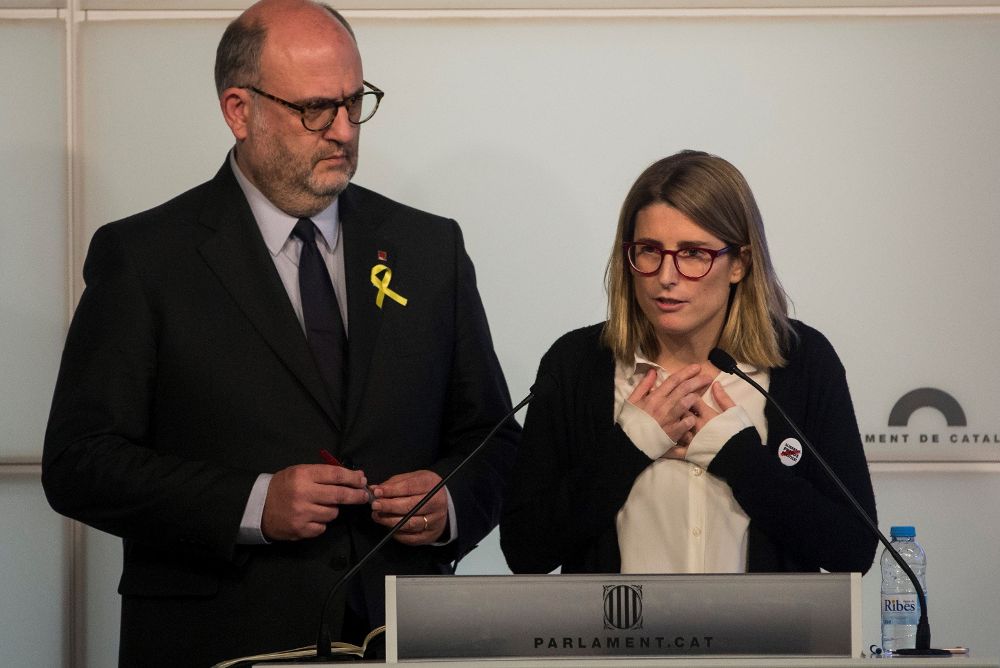 Los portavoces de Junts per Catalunya, Elsa Artadi y Eduard Pujol.