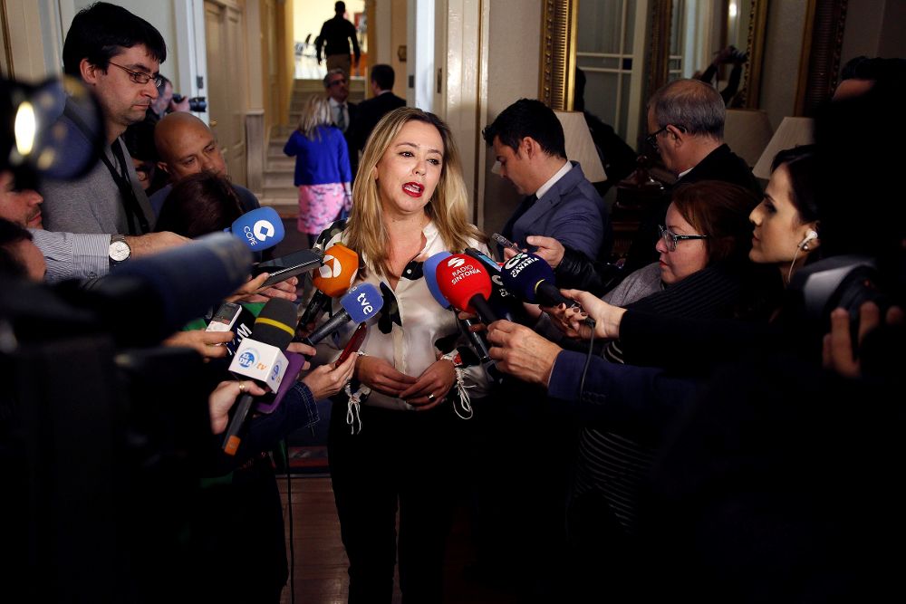 La portavoz del grupo Socialista del Parlamento de Canarias, Dolores Corujo, atiende a la prensa.