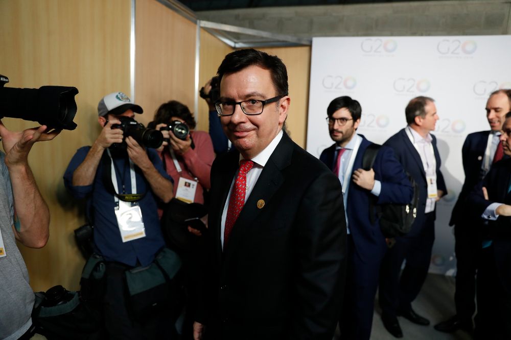 El nuevo ministro de Economía de España, Román Escolano, tras la reunión de los ministros de Finanzas y presidentes de Bancos Centrales del G20, en el Centro de Exposiciones y Convenciones de Buenos Aires (Argentina). 