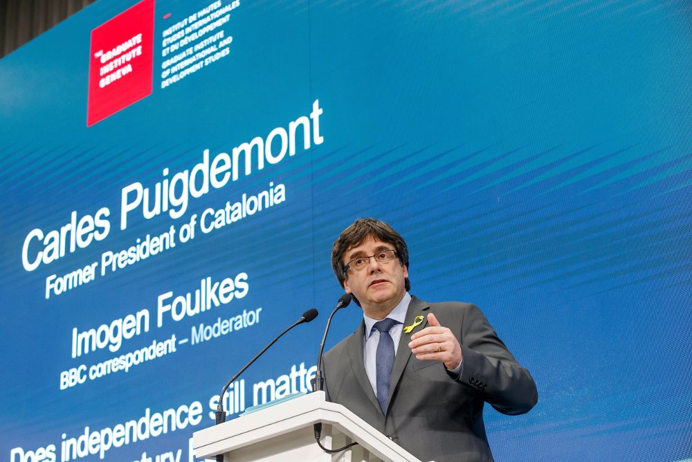 Puigdemont en un debate sobre la independencia en Europa en el siglo XXI, en el Instituto de Altos Estudios Internacionales de Ginebra, Suiza, el pasado miércoles.