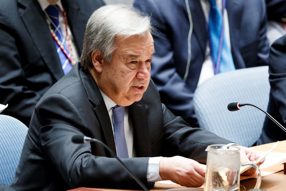 El secretario general de las Naciones Unidas, Antonio Guterres interviene en el Consejo de Seguridad de la ONU solicitado por Rusia.