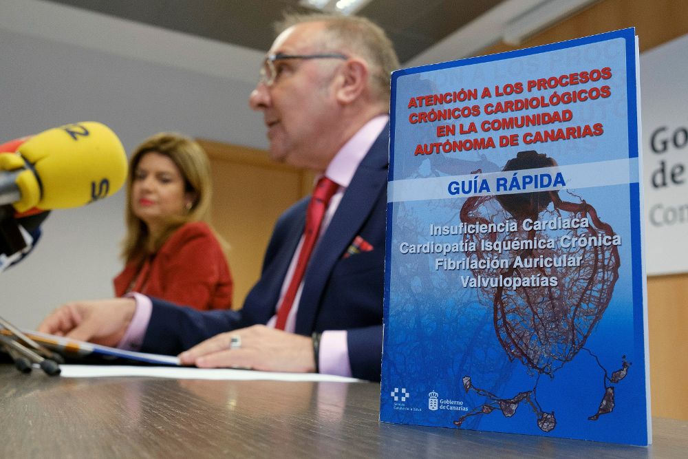 El consejero de Sanidad del Gobierno de Canarias, José Manuel Baltar, y la directora general de Programas Asistenciales del Servicio Canario de la Salud, Elizabeth Hernández, presentaron hoy el nuevo protocolo.