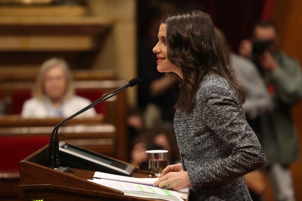 La líder de Ciutadans, Inés Arrimadas, durante su intervención en la segunda sesión del debate de investidura.