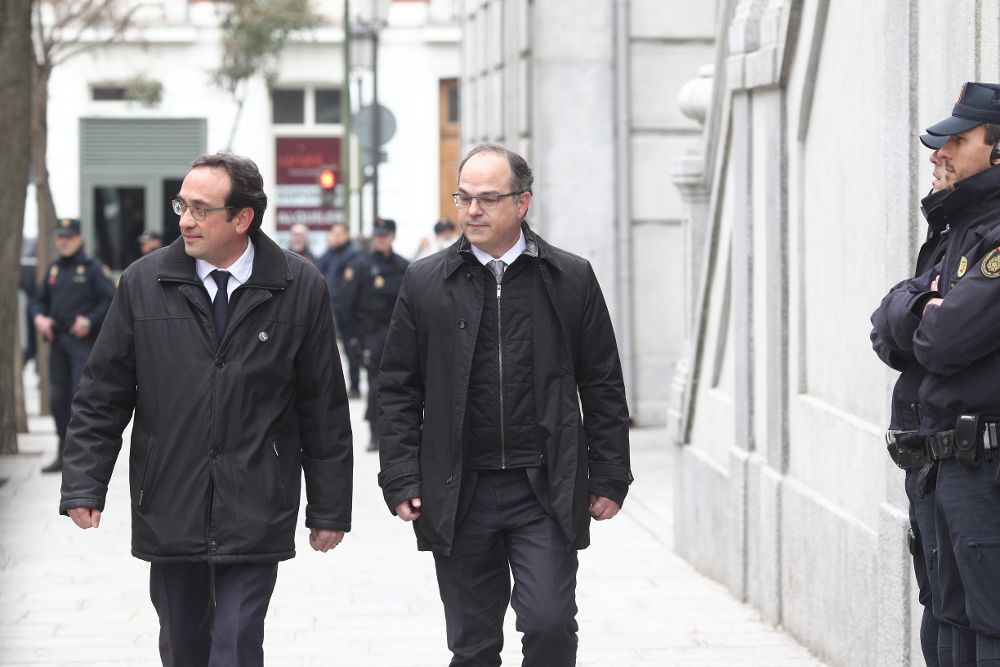 Josep Rull y Jordi Turull, en una imagen de archivo, llegan al Supremo por una vista sobre el procés.