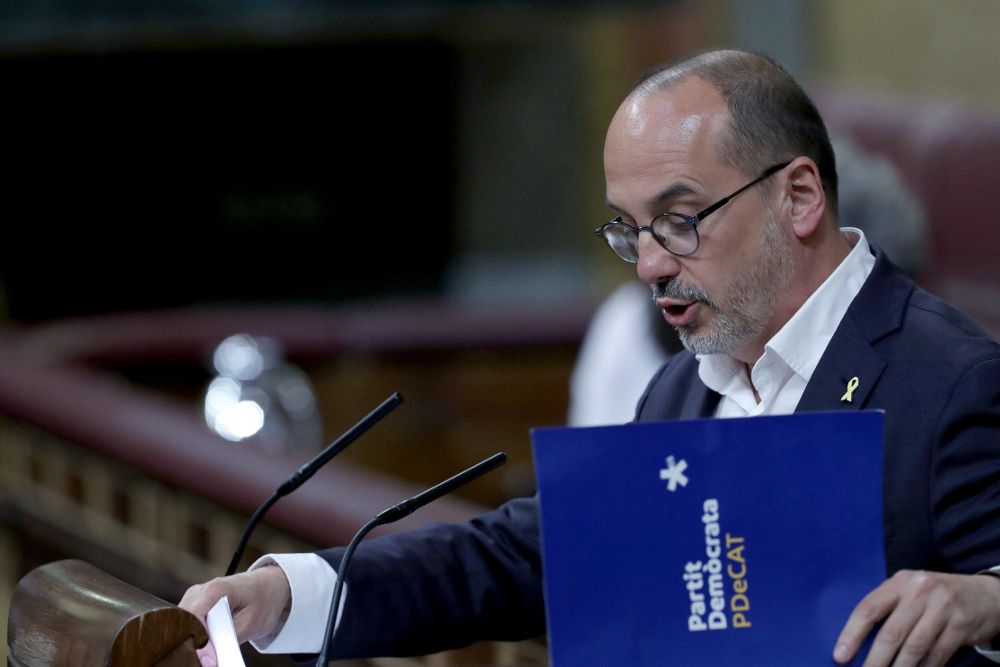 El portavoz del PDeCAT en el Congreso, Carles Campuzano, durante su intervención en el debate de la moción de censura.
