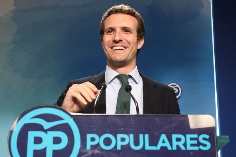 Pablo Casado en Génova tras quedar en segunda posición en las primarias del PP.