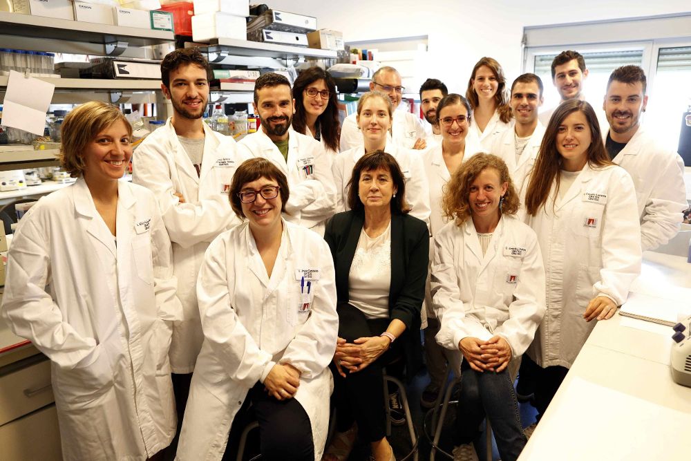 El equipo de investigadores de la Universitat Autònoma de Barcelona (UAB), que ha conseguido curar en ratones la obesidad y la diabetes tipo 2 mediante terapia génica, liderado por (sentadas) la profesora Fátima Bosch (c) Claudia Jambrina (d) y Verónica Jiménez (i).