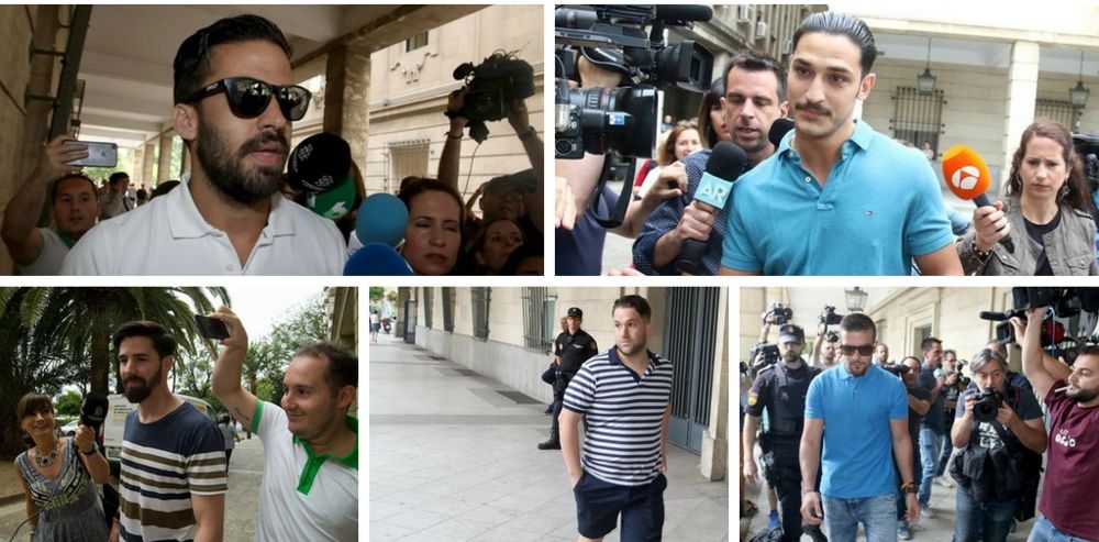 Los miembros de La Manada en los distintos momentos en que acudieron a firmar a los juzgados de Sevilla tras salir en libertad.