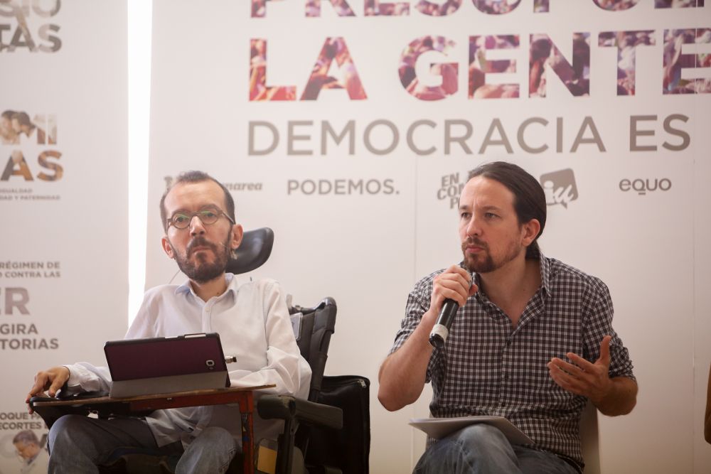 Pablo Iglesias y Pablo Echenique exponen en el Círculo de Bellas Artes de Madrid sus condiciones para apoyar los presupuestos.