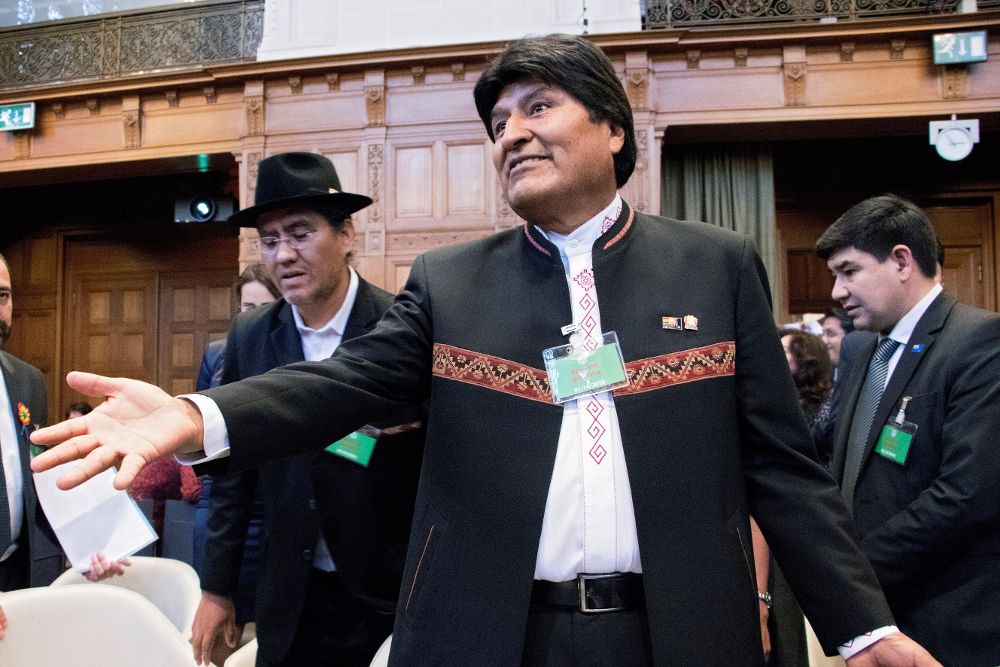 Evo Morales en la sede de la Corte Internacional de Justicia.