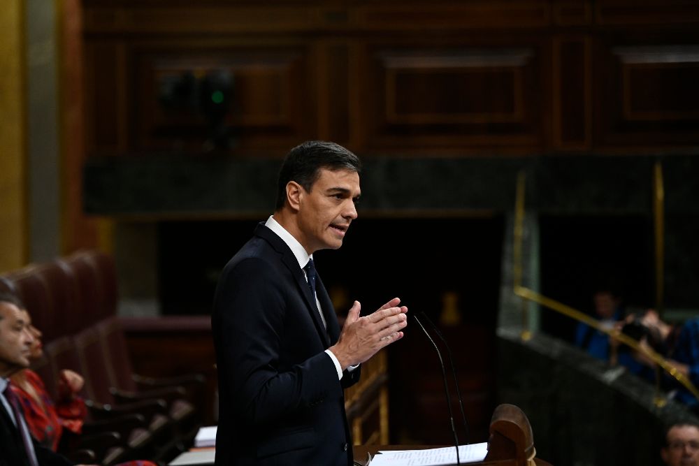 Pedro Sánchez durante su intervención de hoy en el Congreso.