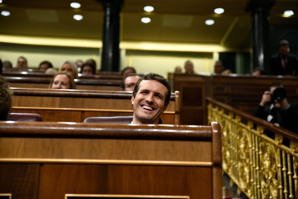 El presidente del Partido Popular, Pablo Casado, en el pleno del Congreso.