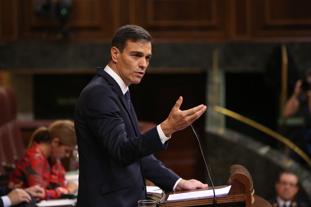 El presidente del gobierno, Pedro Sánchez, durante su intervención en el último pleno del Congreso.