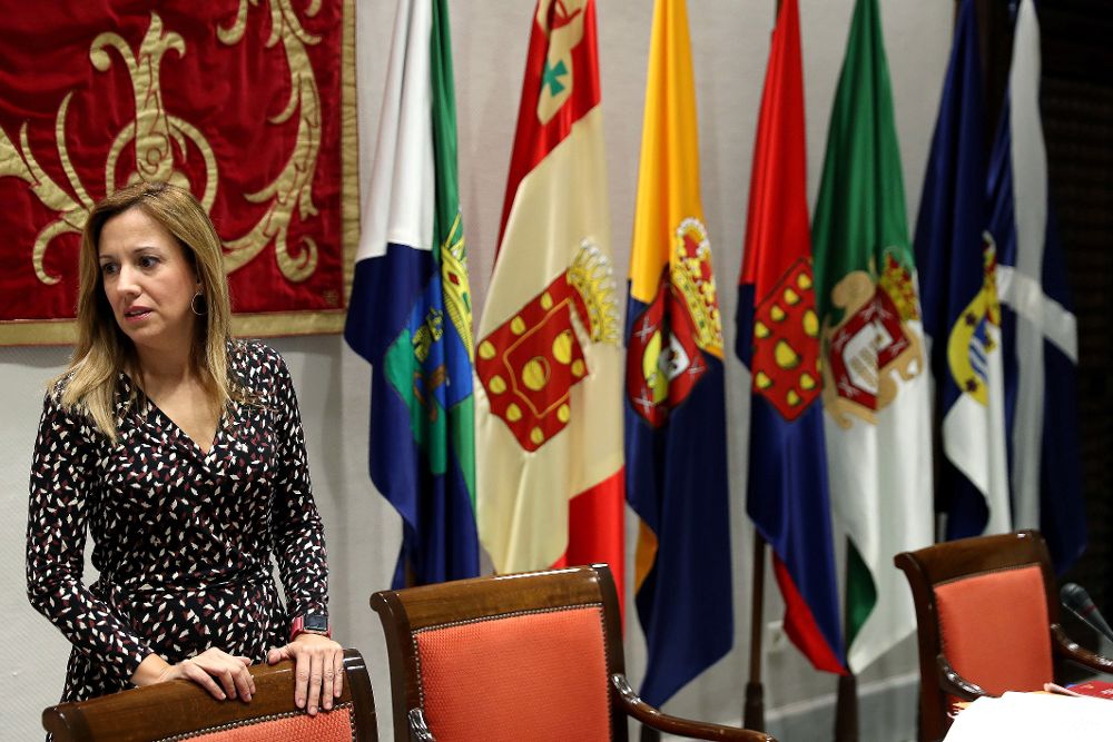 La consejera de Hacienda del Gobierno de Canarias, Rosa Dávila, antes de comenzar la comisión parlamentaria donde explicó el proyecto de ley de presupuestos de la comunidad autónoma para 2019.