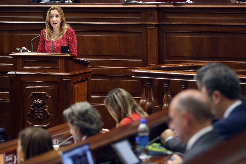 La consejera de Hacienda del Gobierno de Canarias, Rosa Dávila, durante el debate de las enmiendas a la totalidad presentadas al proyecto de ley de presupuestos autonómicos.