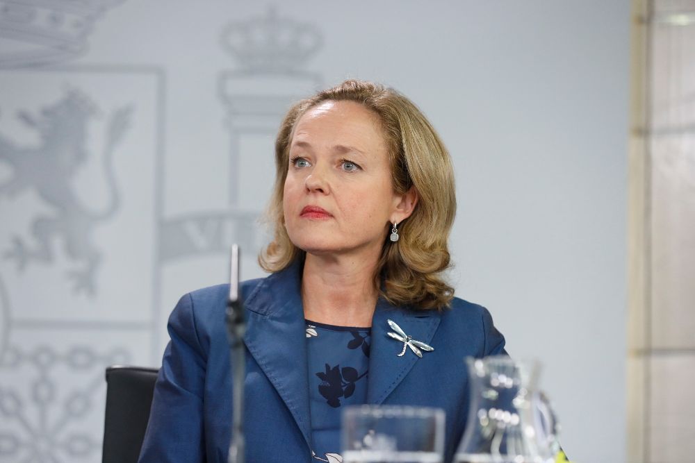 La ministra de Economía, Nadia Calviño, tras UN Consejo de Ministros.