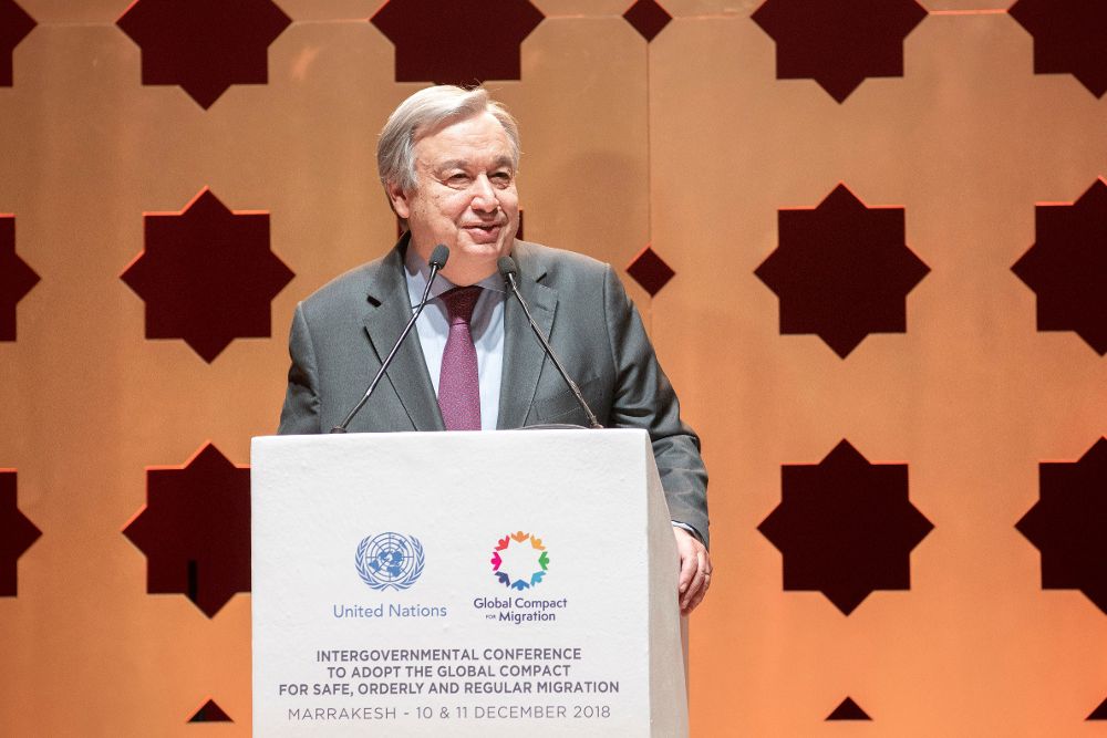 El secretario general de la ONU, António Guterres, durante la inauguración de la Conferencia Intergubernamental para Adoptar el Pacto Global para la migración regular, segura y ordenada.